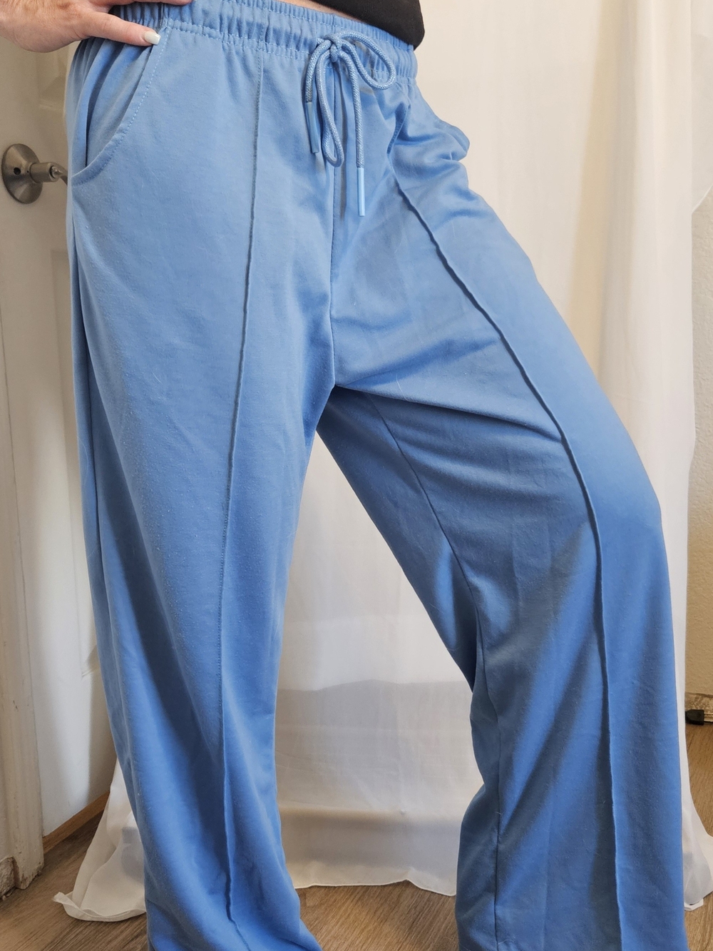 Light Blue Wide-Leg Drawstring Pants